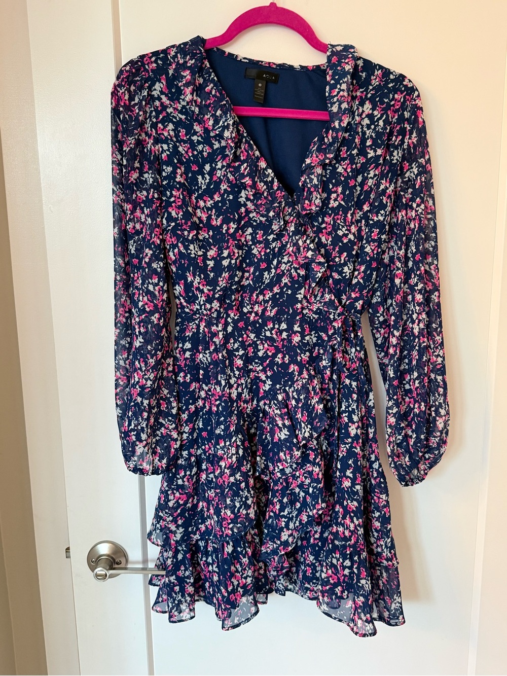 Aqua Brand Bloomingdales Floral Long Sleeve Ruffle Wrap Dress